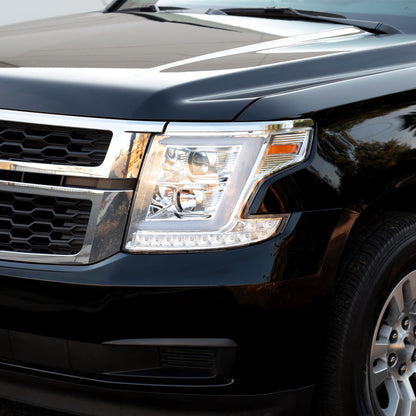 2015-2020 Chevrolet Tahoe Suburban/ 2016-2019 Suburban 3500HD LED C-Bar Projector Headlights w/ LED Turn Signal Lights (Chrome Housing/Clear Lens)