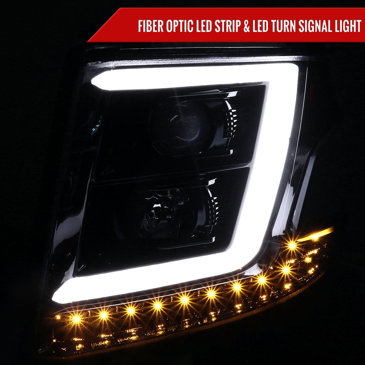 2015-2020 Chevrolet Tahoe Suburban/ 2016-2019 Suburban 3500HD LED C-Bar Projector Headlights w/ LED Turn Signal Lights (Jet Black Housing/Clear Lens)
