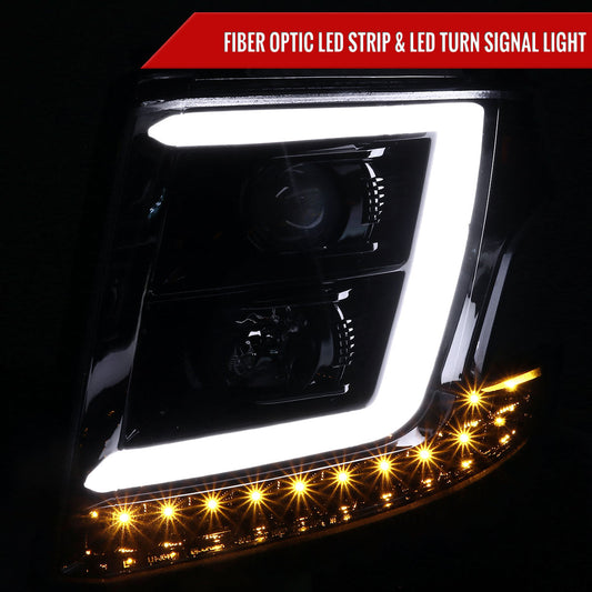 2015-2020 Chevrolet Tahoe Suburban/ 2016-2019 Suburban 3500HD LED C-Bar Projector Headlights w/ LED Turn Signal Lights (Jet Black Housing/Clear Lens)