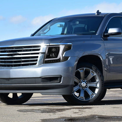 2015-2020 Chevrolet Tahoe Suburban/ 2016-2019 Suburban 3500HD LED C-Bar Projector Headlights w/ LED Turn Signal Lights (Jet Black Housing/Clear Lens)