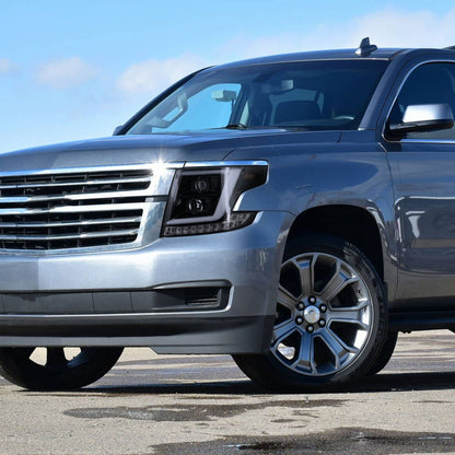 2015-2020 Chevrolet Tahoe Suburban/ 2016-2019 Suburban 3500HD LED C-Bar Projector Headlights w/ LED Turn Signal Lights (Glossy Black Housing/Smoked Lens)