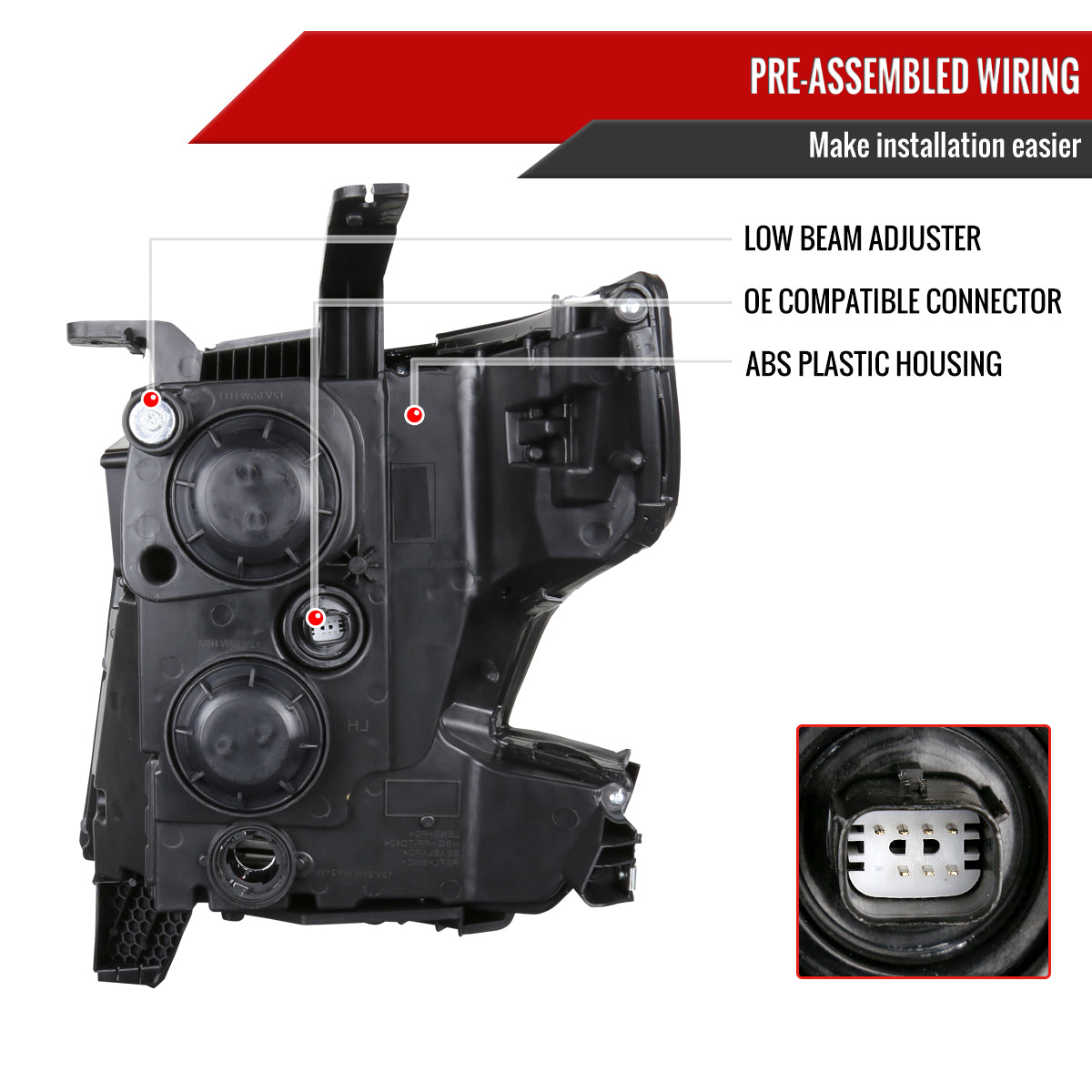 2015-2020 Chevrolet Tahoe Suburban/ 2016-2019 Suburban 3500HD LED Light Strip Projector Headlight - Passenger Side Only (Matte Black Housing Clear Lens)