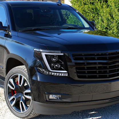 2015-2020 Chevrolet Tahoe Suburban/ 2016-2019 Suburban 3500HD LED C-Bar Projector Headlights w/ LED Turn Signal Lights (Matte Black Housing/Clear Lens)