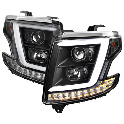 2015-2020 Chevrolet Tahoe Suburban/ 2016-2019 Suburban 3500HD LED C-Bar Projector Headlights w/ LED Turn Signal Lights (Matte Black Housing/Clear Lens)