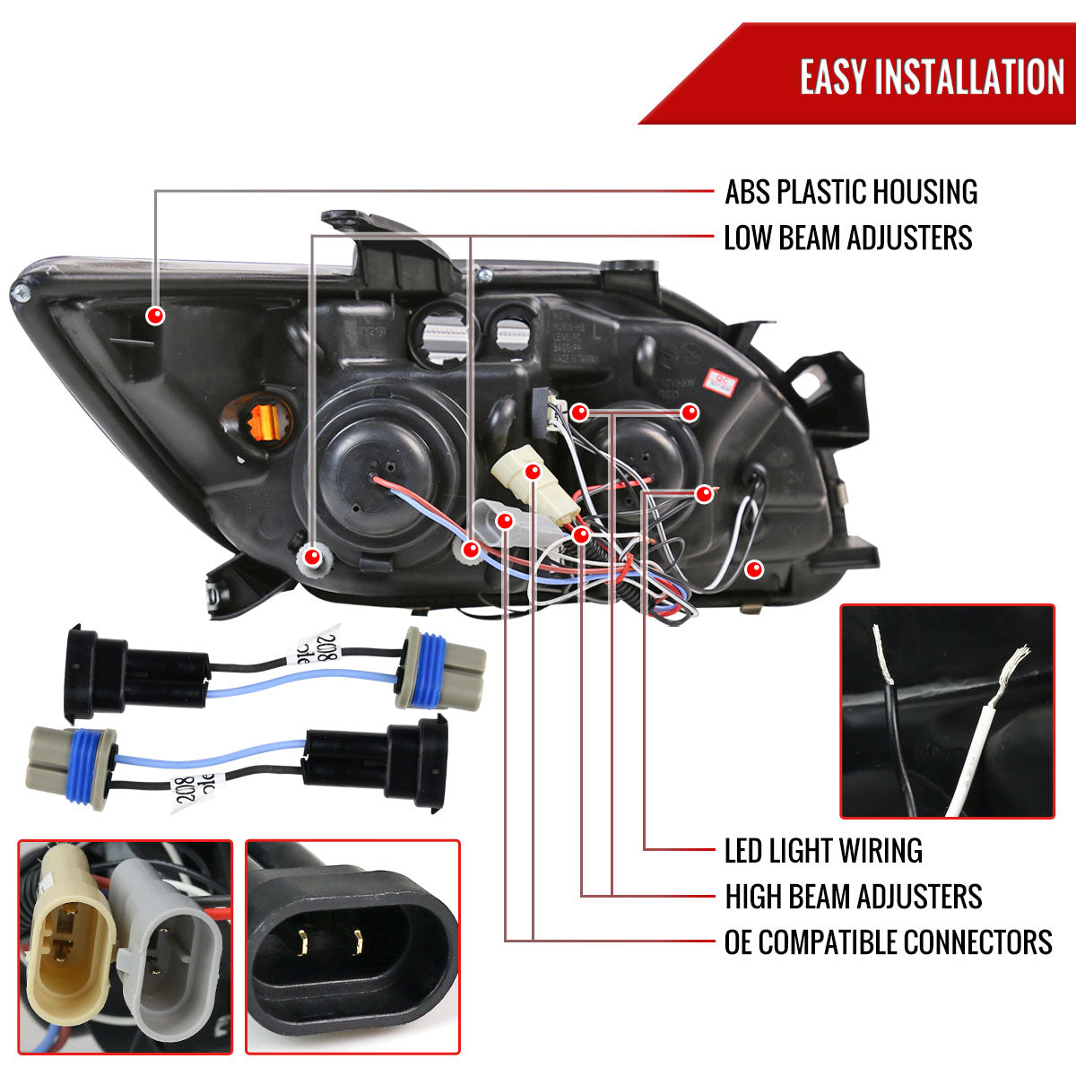2005-2010 Scion tC Dual Halo Projector Headlights (Matte Black Housing/Clear Lens)
