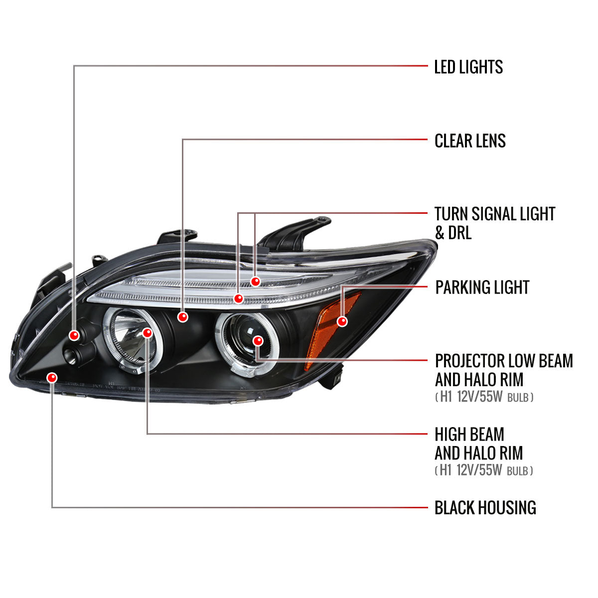 2005-2010 Scion tC Dual Halo Projector Headlights (Matte Black Housing/Clear Lens)