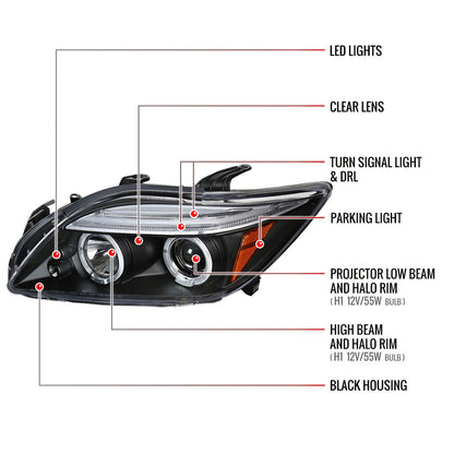 2005-2010 Scion tC Dual Halo Projector Headlights (Matte Black Housing/Clear Lens)