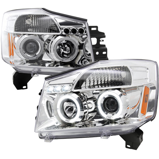 2004-2015 Nissan Titan/ 2004-2007 Armada Dual Halo Projector Headlights (Chrome Housing/Clear Lens)