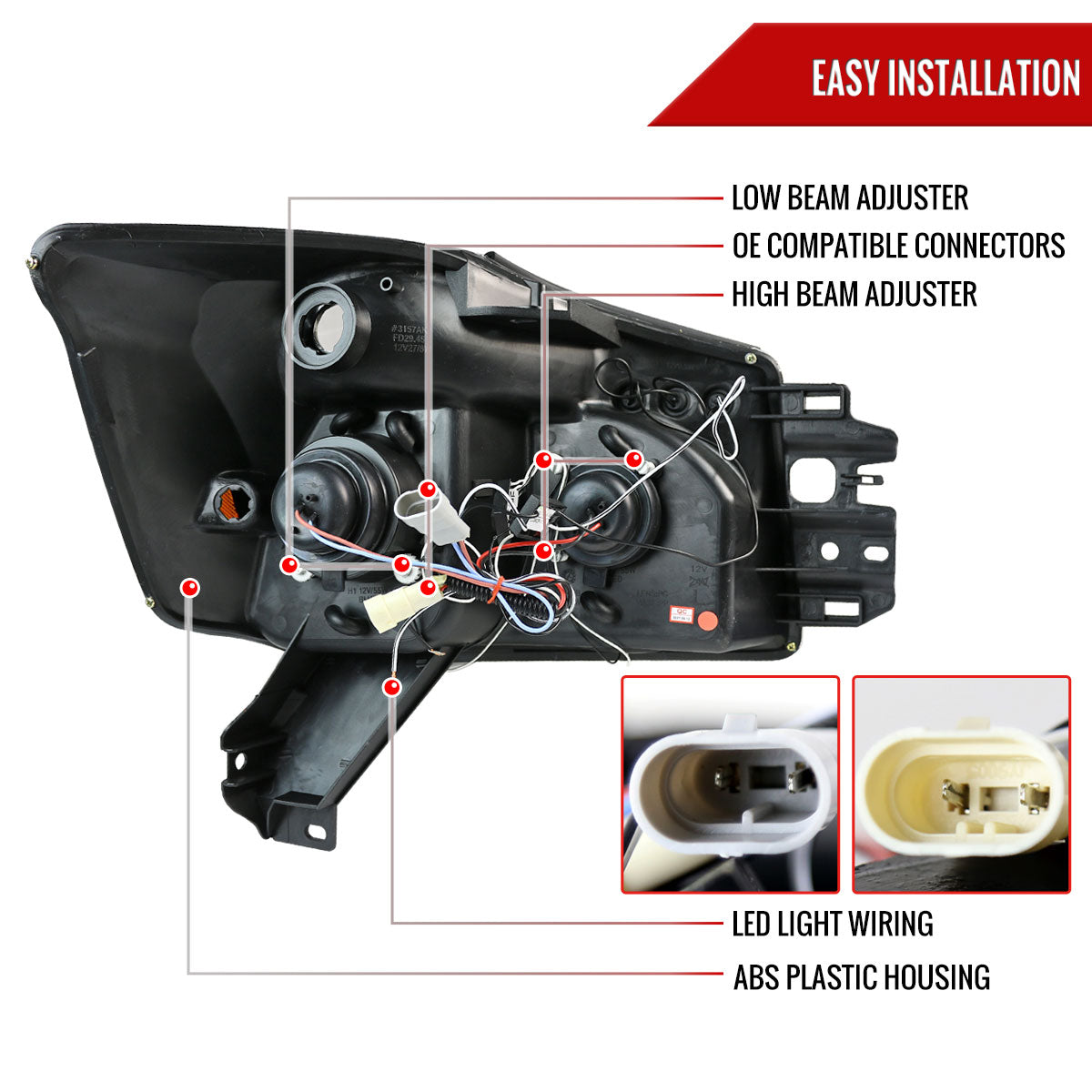 2004-2015 Nissan Titan/ 2004-2007 Armada Dual Halo Projector Headlights (Jet Black Housing/Clear Lens)