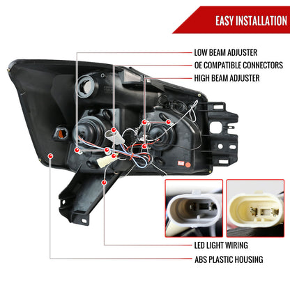 2004-2015 Nissan Titan/ 2004-2007 Armada Dual Halo Projector Headlights (Jet Black Housing/Clear Lens)