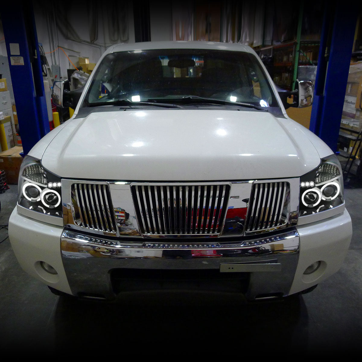 2004-2015 Nissan Titan/ 2004-2007 Armada Dual Halo Projector Headlights (Jet Black Housing/Clear Lens)