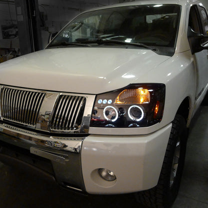 2004-2015 Nissan Titan/ 2004-2007 Armada Dual Halo Projector Headlights (Jet Black Housing/Clear Lens)
