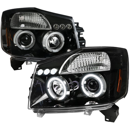2004-2015 Nissan Titan/ 2004-2007 Armada Dual Halo Projector Headlights (Jet Black Housing/Clear Lens)