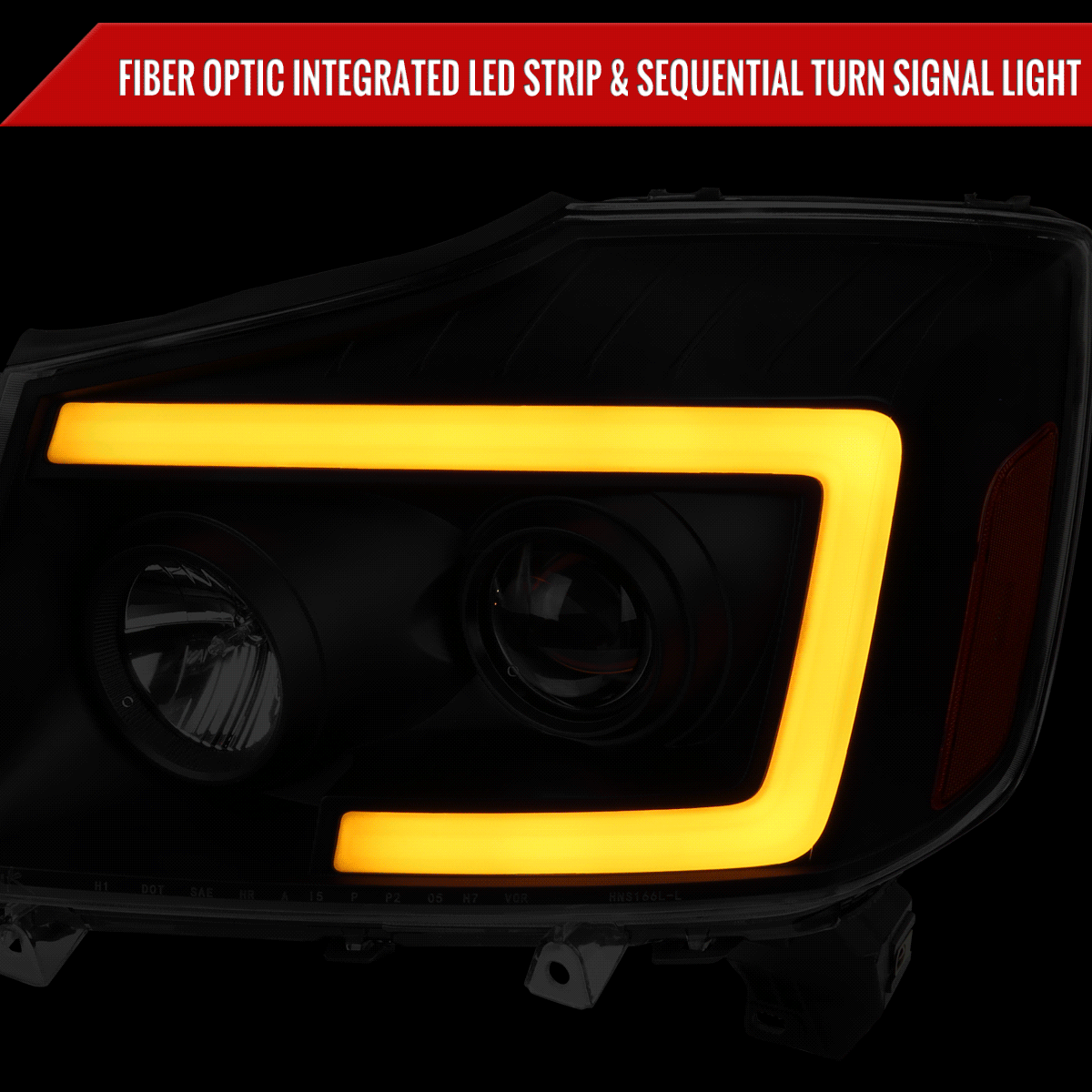 2004-2015 Nissan Titan / 2004-2007 Armada LED C-Bar Projector Headlights w/ Switchback Sequential Turn Signals (Matte Black Housing/Clear Lens)