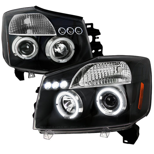 2004-2015 Nissan Titan/ 2004-2007 Armada Dual Halo Projector Headlights (Matte Black Housing/Clear Lens)