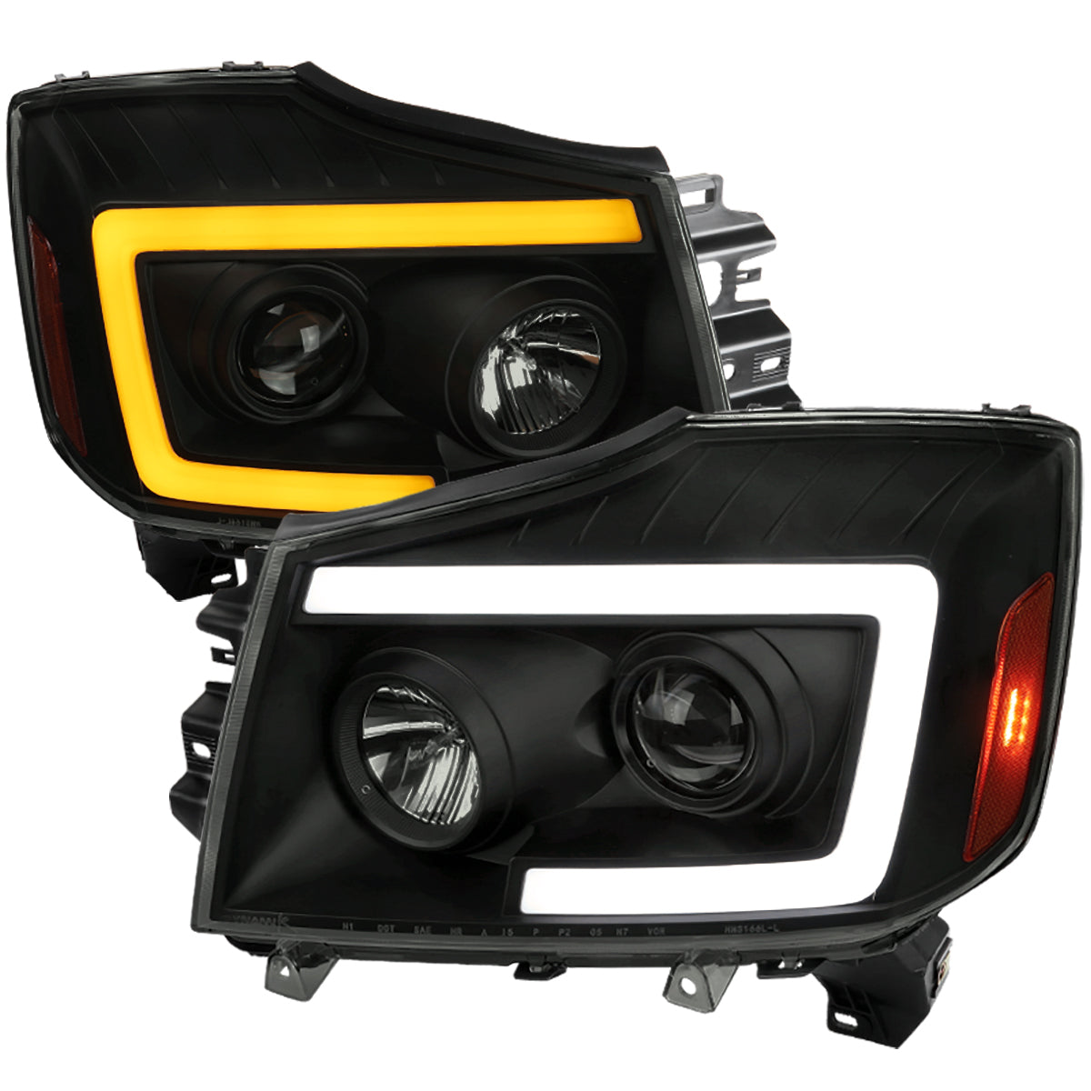 2004-2015 Nissan Titan/ 2004-2007 Armada LED C-Bar Projector Headlights w/ Switchback Sequential Turn Signals (Black Housing/Smoked Lens)