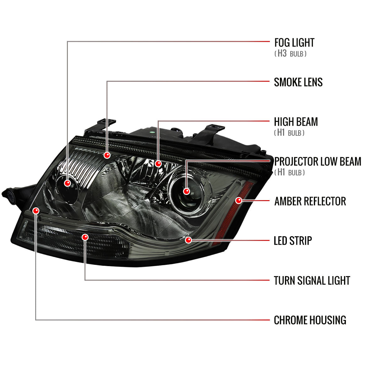 1999-2006 Audi TT LED Bar Projector Headlights (Chrome Housing/Smoked Lens)