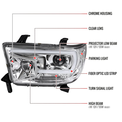 2007-2013 Toyota Tundra/ 2008-2017 Sequoia LED C-Bar Projector Headlights (Chrome Housing/Clear Lens)