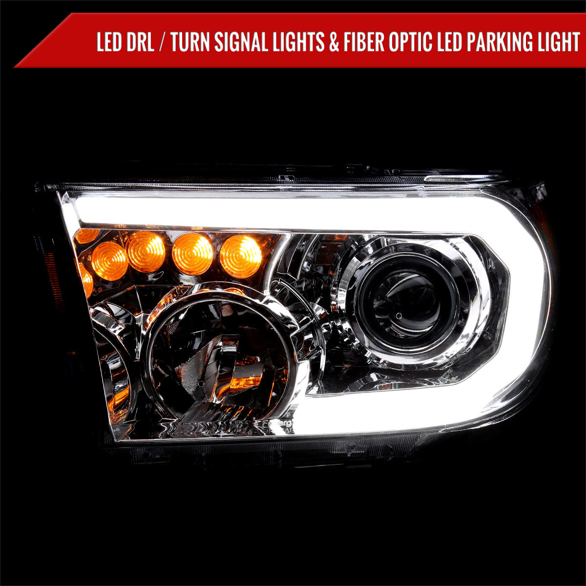 2007-2013 Toyota Tundra/2008-2017 Sequoia Retro Style LED Tube Projector Headlights with LED Turn Signals (Chrome Housing/Clear Lens)
