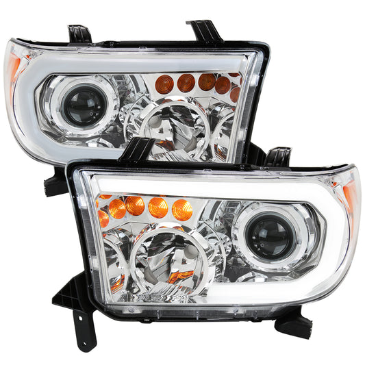 2007-2013 Toyota Tundra/2008-2017 Sequoia Retro Style LED Tube Projector Headlights with LED Turn Signals (Chrome Housing/Clear Lens)