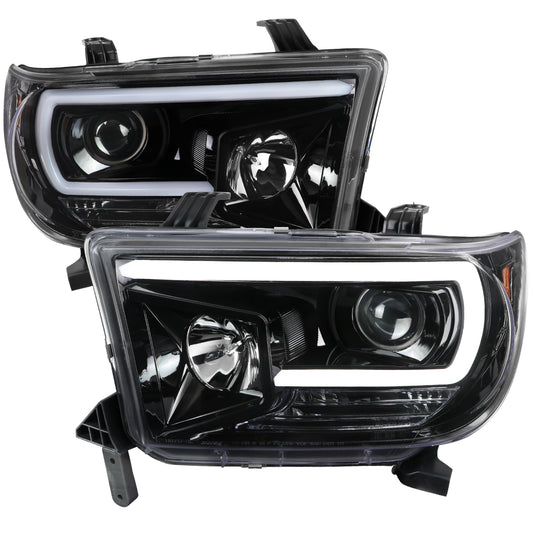 2007-2013 Toyota Tundra/ 2008-2017 Sequoia LED C-Bar Projector Headlights (Jet Black Housing/Clear Lens)