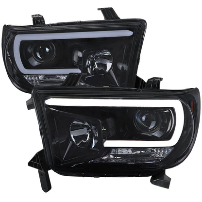 2007-2013 Toyota Tundra/ 2008-2017 Sequoia LED C-Bar Projector Headlights (Glossy Black Housing/Smoked Lens)