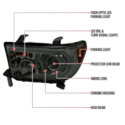 2007-2013 Toyota Tundra/2008-2017 Sequoia Retro Style LED Tube Projector Headlights with LED Turn Signals (Chrome Housing/Smoked Lens)
