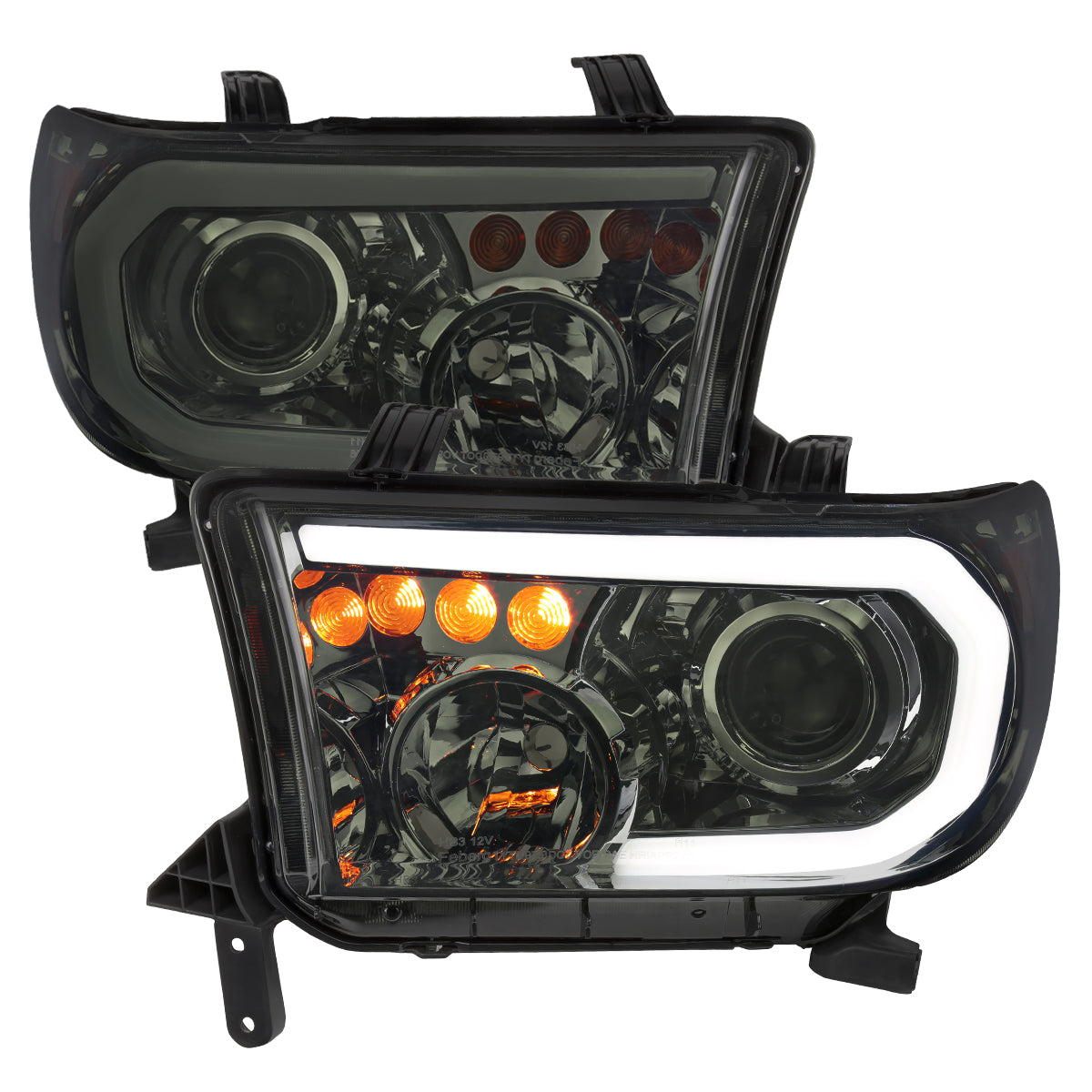 2007-2013 Toyota Tundra/2008-2017 Sequoia Retro Style LED Tube Projector Headlights with LED Turn Signals (Chrome Housing/Smoked Lens)