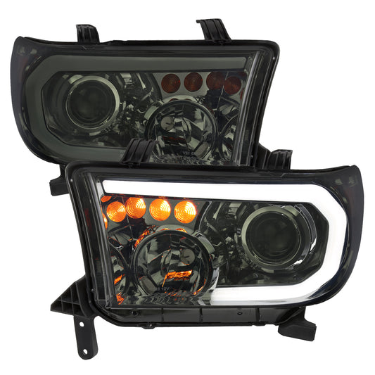 2007-2013 Toyota Tundra/2008-2017 Sequoia Retro Style LED Tube Projector Headlights with LED Turn Signals (Chrome Housing/Smoked Lens)