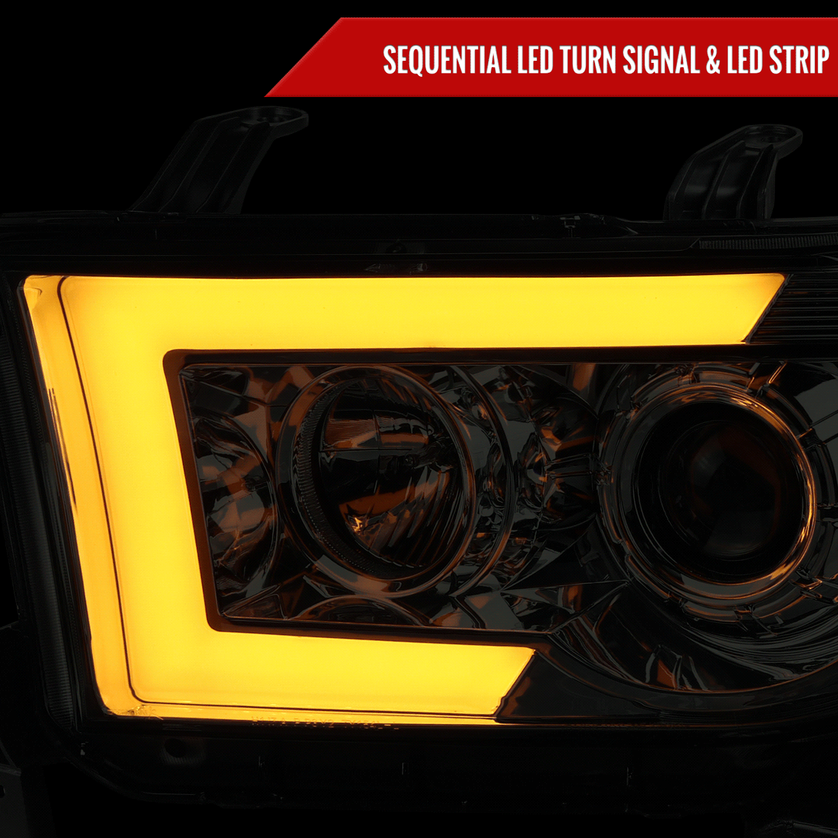 2007-2013 Toyota Tundra/ 2008-2017 Sequoia Switchback Sequential LED C-Bar Projector Headlights (Chrome Housing/Smoked Lens)