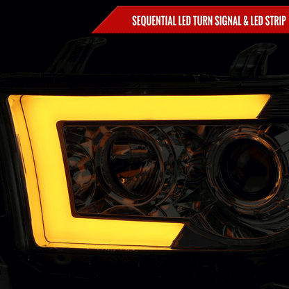 2007-2013 Toyota Tundra/ 2008-2017 Sequoia Switchback Sequential LED C-Bar Projector Headlights (Chrome Housing/Smoked Lens)