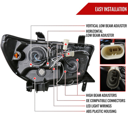 2007-2013 Toyota Tundra/ 2008-2017 Sequoia Single Halo Projector Headlights (Glossy Black Housing/Smoked Lens)