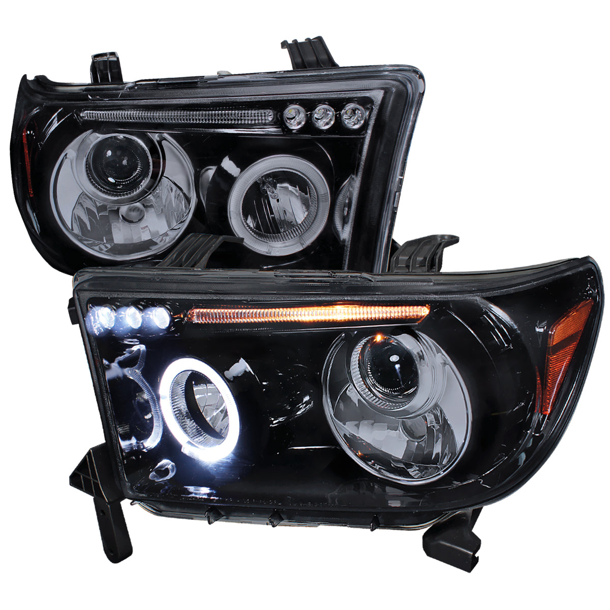 2007-2013 Toyota Tundra/ 2008-2017 Sequoia Single Halo Projector Headlights (Glossy Black Housing/Smoked Lens)