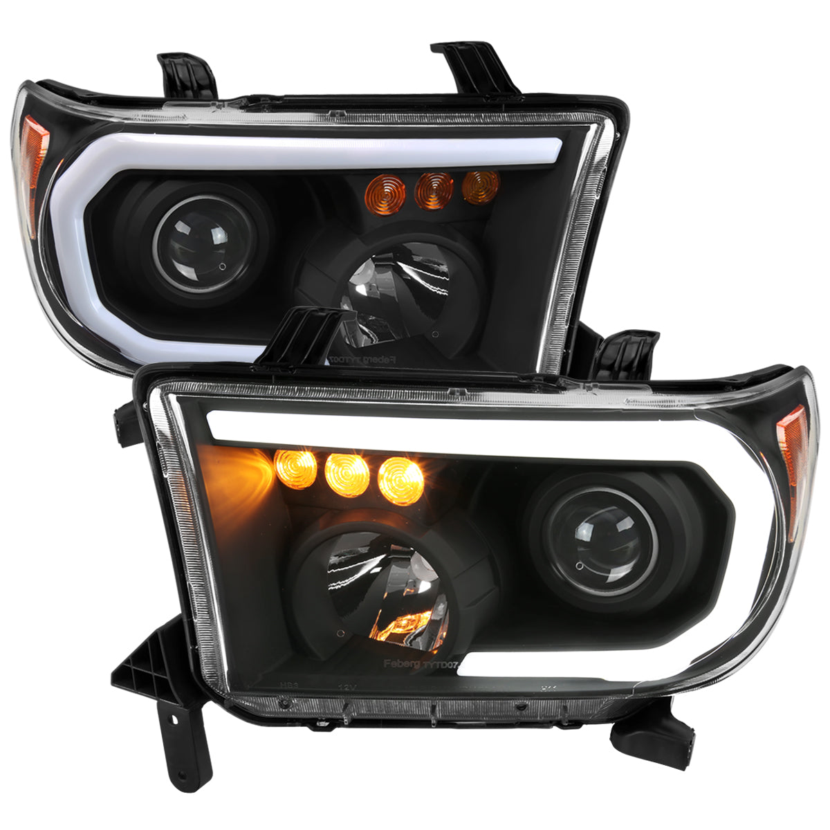 2007-2013 Toyota Tundra/2008-2017 Sequoia Retro Style LED Tube Projector Headlights with LED Turn Signals (Matte Black Housing/Clear Lens)