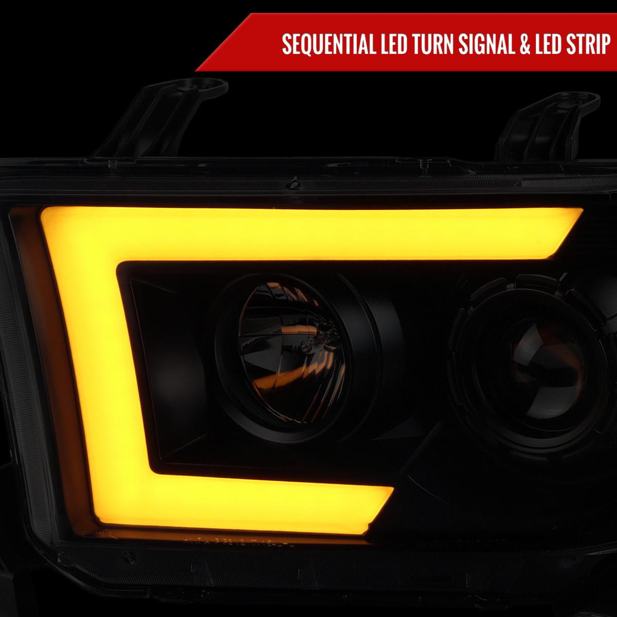 2007-2013 Toyota Tundra/ 2008-2017 Sequoia LED C-Bar Projector Headlights w/ Switchback Sequential Turn Signals (Matte Black Housing/Clear Lens)
