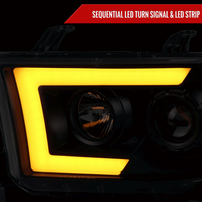 2007-2013 Toyota Tundra/ 2008-2017 Sequoia LED C-Bar Projector Headlights w/ Switchback Sequential Turn Signals (Matte Black Housing/Clear Lens)