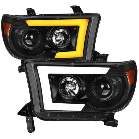 2007-2013 Toyota Tundra/ 2008-2017 Sequoia LED C-Bar Projector Headlights w/ Switchback Sequential Turn Signals (Matte Black Housing/Clear Lens)