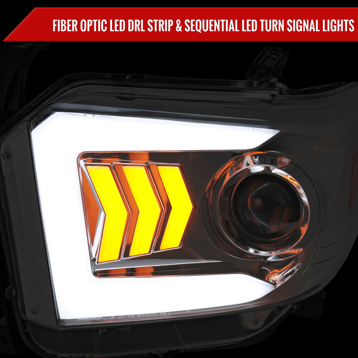 2014-2021 Toyota Tundra LED C-Bar Projector Headlights w/ Sequential Arrow Turn Signals (Chrome Housing/Clear Lens)