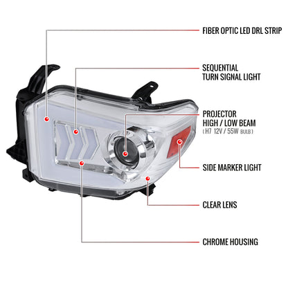 2014-2021 Toyota Tundra LED C-Bar Projector Headlights w/ Sequential Arrow Turn Signals (Chrome Housing/Clear Lens)