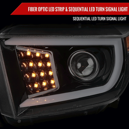 2014-2021 Toyota Tundra LED C-Bar Projector Headlights w/ Sequential Turn Signal Lights (Jet Black Housing/Clear Lens)
