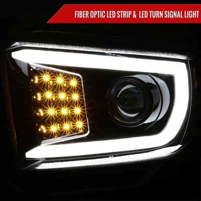 2014-2021 Toyota Tundra LED C-Bar Projector Headlights w/ LED Turn Signal Lights  (Glossy Black Housing/Clear Lens)