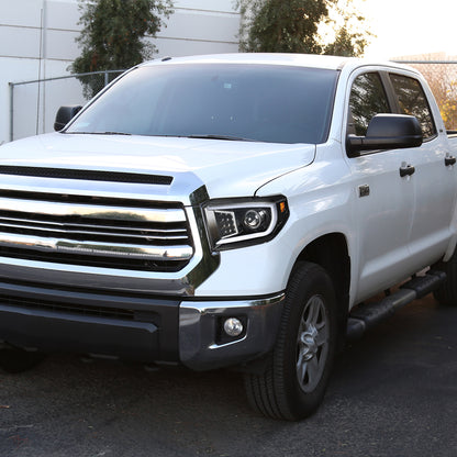 2014-2021 Toyota Tundra LED C-Bar Projector Headlights w/ LED Turn Signal Lights  (Glossy Black Housing/Clear Lens)