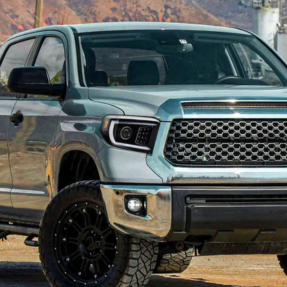 2014-2021 Toyota Tundra LED C-Bar Projector Headlights w/ LED Turn Signal Lights  (Glossy Black Housing/Clear Lens)
