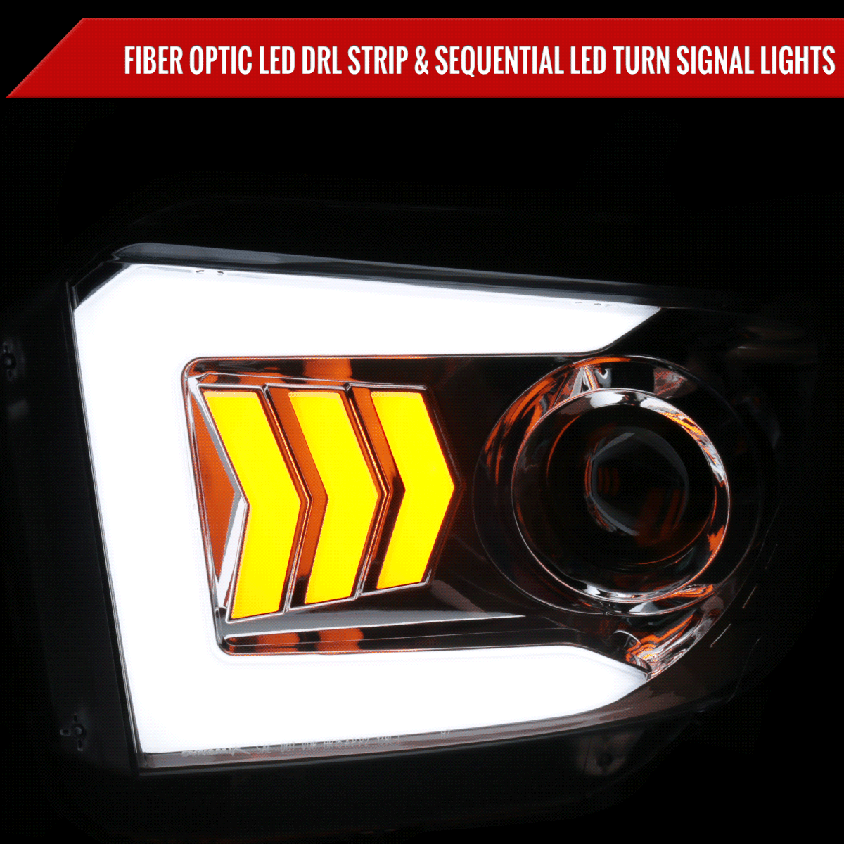 2014-2021 Toyota Tundra LED C-Bar Projector Headlights w/ Sequential Arrow Turn Signals (Chrome Housing/Smoked Lens)
