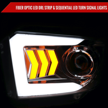 2014-2021 Toyota Tundra LED C-Bar Projector Headlights w/ Sequential Arrow Turn Signals (Chrome Housing/Smoked Lens)