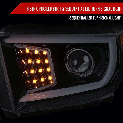 2014-2021 Toyota Tundra LED C-Bar Projector Headlights w/ Sequential Turn Signal Lights (Glossy Black Housing/Smoked Lens)