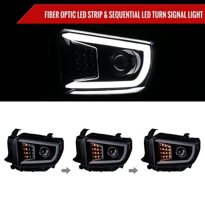 2014-2021 Toyota Tundra LED C-Bar Projector Headlights w/ Sequential Turn Signal Lights (Glossy Black Housing/Smoked Lens)
