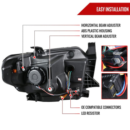 2014-2021 Toyota Tundra LED C-Bar Projector Headlights w/ Sequential Turn Signal Lights (Glossy Black Housing/Smoked Lens)
