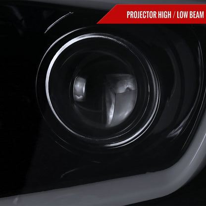 2014-2021 Toyota Tundra LED C-Bar Projector Headlights w/ LED Turn Signal Lights (Glossy Black Housing/Smoked Lens)