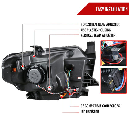 2014-2021 Toyota Tundra LED C-Bar Projector Headlights w/ LED Turn Signal Lights (Glossy Black Housing/Smoked Lens)